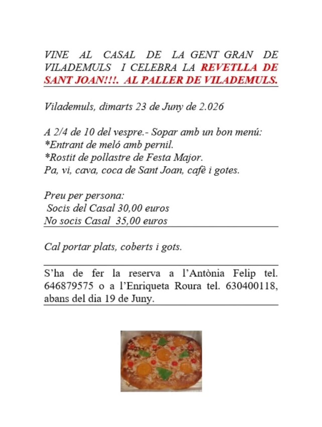 Revetlla de Sant Joan - Casal de la Gent Gran a Vilademuls
