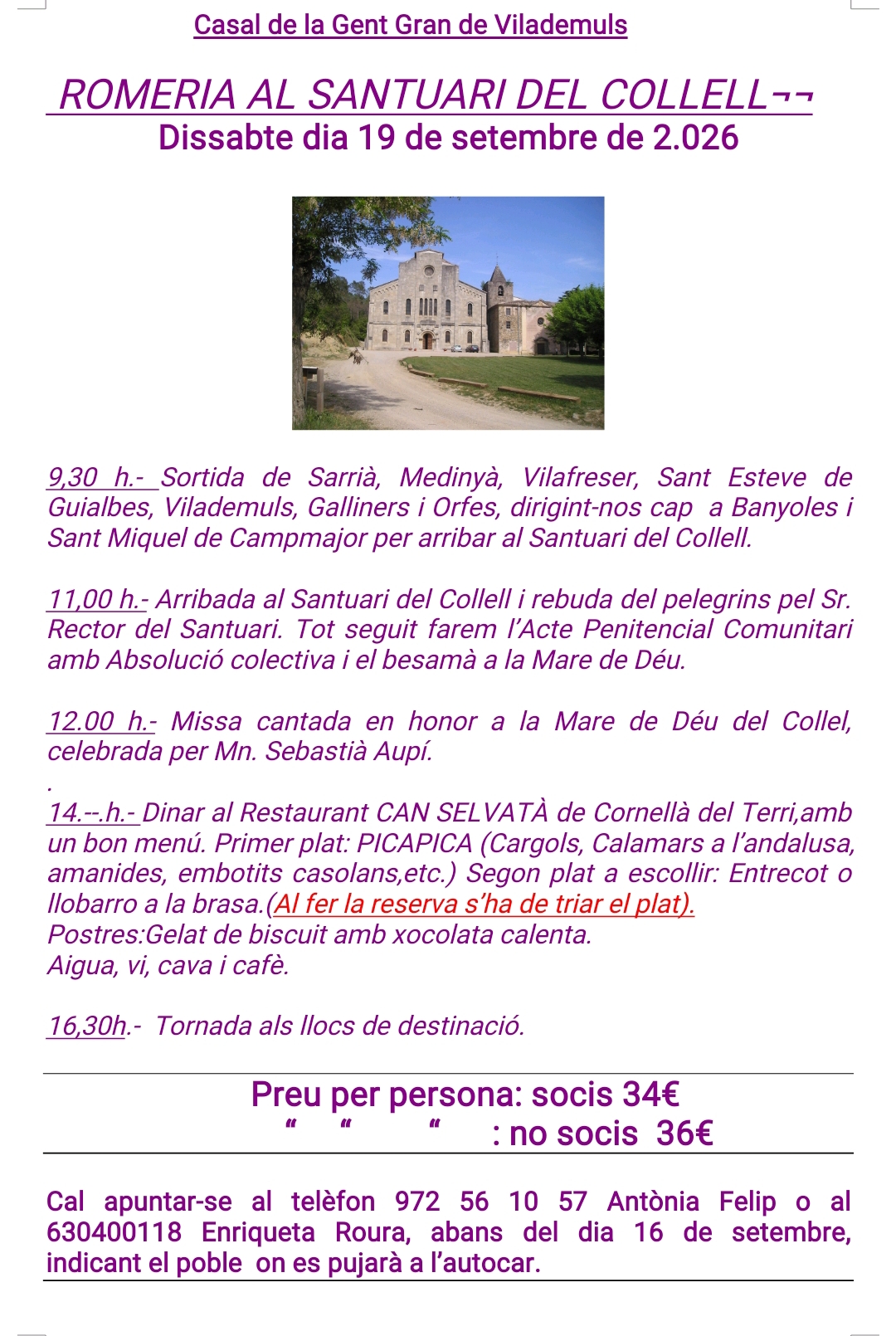 Sortida – Romeria al Santuari del Collell
